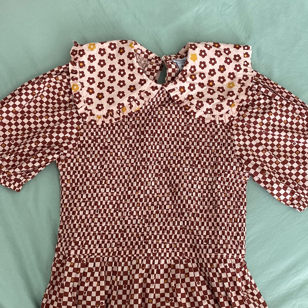 checkered midi smock dress